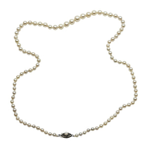 Graduated Filigree Japanese Saltwater Akoya Cultured Pearl Mid Century Necklace - 14K White Gold 19.25 Inch