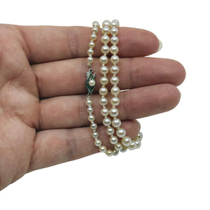 Graduated Filigree Japanese Saltwater Akoya Cultured Pearl Mid Century Necklace - 14K White Gold 19.25 Inch