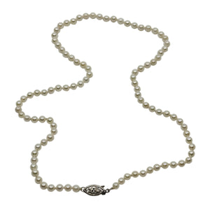 Petite 4mm Vintage Japanese Saltwater Akoya Cultured Pearl Necklace - Sterling Silver 19.25 Inch