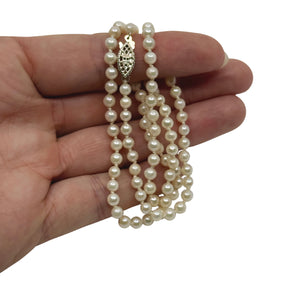 Petite 4mm Vintage Japanese Saltwater Akoya Cultured Pearl Necklace - Sterling Silver 19.25 Inch