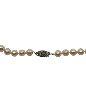 Vintage Semi-Baroque Paste Rhinestone Japanese Saltwater Akoya Cultured Pearl Necklace - Sterling Silver 18.50 Inch
