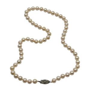 Vintage Semi-Baroque Paste Rhinestone Japanese Saltwater Akoya Cultured Pearl Necklace - Sterling Silver 18.50 Inch