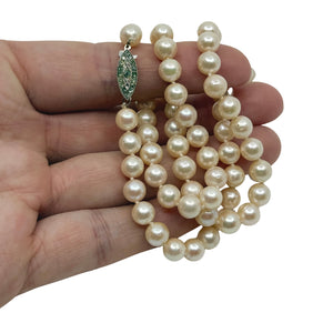Vintage Semi-Baroque Paste Rhinestone Japanese Saltwater Akoya Cultured Pearl Necklace - Sterling Silver 18.50 Inch