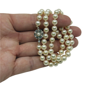 Lovely 6mm Vintage Japanese Saltwater Akoya Cultured Pearl Necklace - Sterling Silver 18.25 Inch