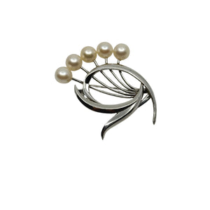 Vintage Spray Japanese Saltwater Akoya Cultured Pearl Brooch- Sterling Silver