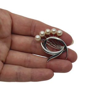 Vintage Spray Japanese Saltwater Akoya Cultured Pearl Brooch- Sterling Silver