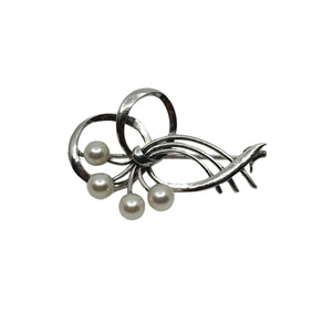 Mikimoto Vintage Spray Ribbon Japanese Cultured Saltwater Akoya Pearl Brooch- Sterling Silver
