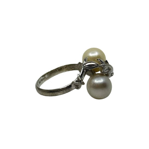 Blue Gold Leaf Japanese Saltwater Cultured Akoya Vintage Pearl Bypass Ring- Sterling Silver Sz 6