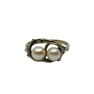 Kelp Saltwater Japanese Akoya Cultured Pearl Vintage Ring- Sterling Silver Gold Plate Sz 9