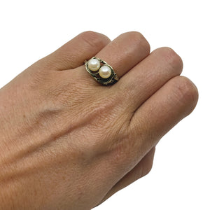 Kelp Saltwater Japanese Akoya Cultured Pearl Vintage Ring- Sterling Silver Gold Plate Sz 9