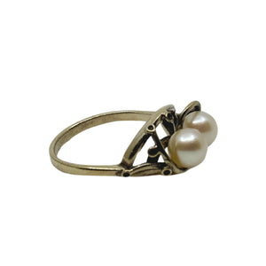 Kelp Saltwater Japanese Akoya Cultured Pearl Vintage Ring- Sterling Silver Gold Plate Sz 9