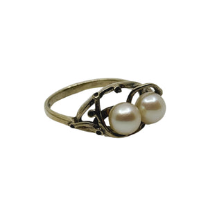 Kelp Saltwater Japanese Akoya Cultured Pearl Vintage Ring- Sterling Silver Gold Plate Sz 9
