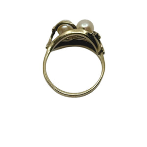 Kelp Saltwater Japanese Akoya Cultured Pearl Vintage Ring- Sterling Silver Gold Plate Sz 9