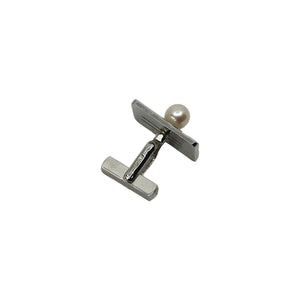 Vintage Textured Modernist Japanese Saltwater Akoya Cultured Pearl Mens Cufflinks- Sterling Silver