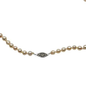 Rosy Pink Baroque Japanese Saltwater Akoya Cultured Pearl Vintage Necklace - 14K White Gold Diamond 21.50 Inch