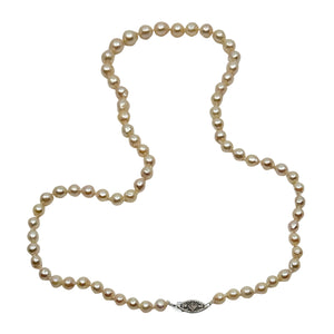 Rosy Pink Baroque Japanese Saltwater Akoya Cultured Pearl Vintage Necklace - 14K White Gold Diamond 21.50 Inch