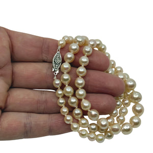 Rosy Pink Baroque Japanese Saltwater Akoya Cultured Pearl Vintage Necklace - 14K White Gold Diamond 21.50 Inch