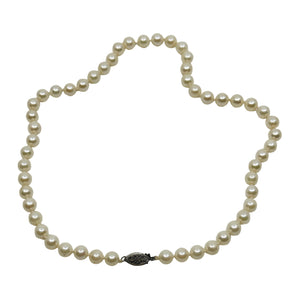 Vintage Filigree Choker Japanese Saltwater Akoya Cultured Pearl Necklace - Sterling Silver 16.25 Inch