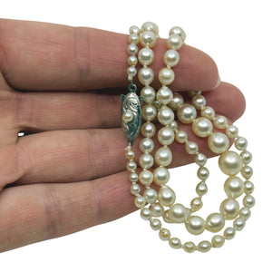 Vintage Baroque Graduated Japanese Saltwater Akoya Cultured Pearl Necklace - Sterling Silver 19.50 Inch