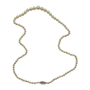 Vintage Graduated Japanese Saltwater Akoya Cultured Pearl Mid Century Necklace - 14K White Gold 20.75 Inch