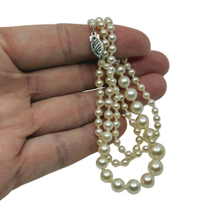 Vintage Graduated Japanese Saltwater Akoya Cultured Pearl Mid Century Necklace - 14K White Gold 20.75 Inch