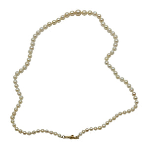 Vintage Graduated Japanese Saltwater Akoya Cultured Pearl Necklace - 14K Yellow Gold 20 Inch