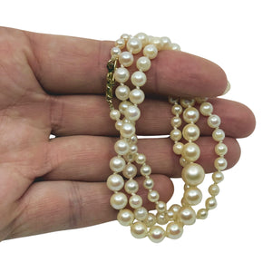 Vintage Graduated Japanese Saltwater Akoya Cultured Pearl Necklace - 14K Yellow Gold 20 Inch