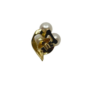 Vintage Mikimoto Triple Akoya Saltwater Cultured Pearl Stud Earrings- 18K Yellow Gold