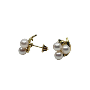 Vintage Mikimoto Triple Akoya Saltwater Cultured Pearl Stud Earrings- 18K Yellow Gold