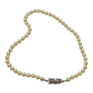 Vintage Mikimoto Japanese Saltwater Akoya Cultured Pearl Tight Choker Necklace - Sterling Silver 13 Inch
