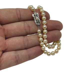 Vintage Mikimoto Japanese Saltwater Akoya Cultured Pearl Tight Choker Necklace - Sterling Silver 13 Inch