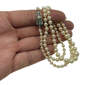 Vintage Mikimoto Graduated Japanese Saltwater Akoya Cultured Pearl Necklace - Sterling Silver 21 Inch