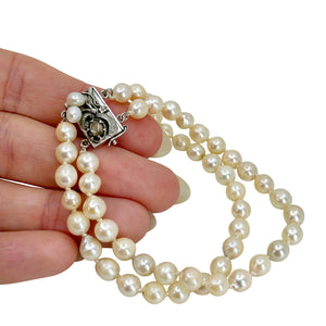 Star Sapphire Double Strand Baroque Japanese Saltwater Akoya Cultured Pearl Vintage Bracelet -Sterling Silver