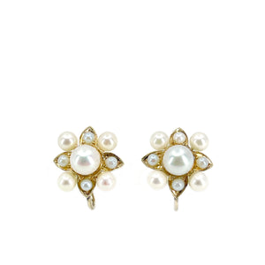 Victorian Akoya Saltwater Cultured Seed Pearl Screwback Earrings- 10K Yellow Gold