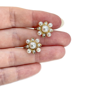 Victorian Akoya Saltwater Cultured Seed Pearl Screwback Earrings- 10K Yellow Gold