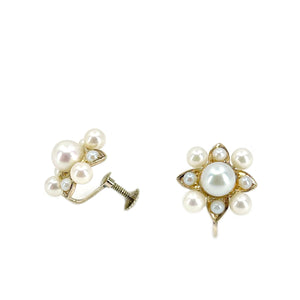 Victorian Akoya Saltwater Cultured Seed Pearl Screwback Earrings- 10K Yellow Gold