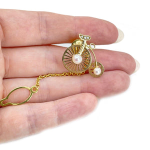 Taihei Bicycle Retro Japanese Saltwater Akoya Cultured Pearl Tie Tac- 18K Yellow Gold