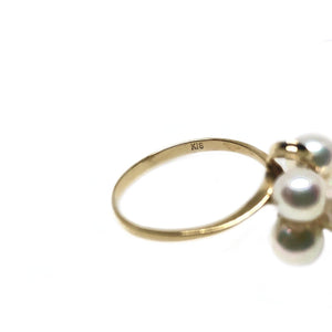 Retro Cluster Design Japanese Saltwater Akoya Cultured Pearl Ring- 18K Yellow Gold Size 6 3/4
