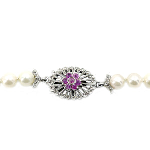 Art Nouveau Japanese Saltwater Cultured Akoya Pearl Pink Topaz Opera Necklace - 18K White Gold 36 Inch