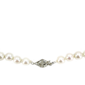 Art Deco Japanese Saltwater Cultured Akoya Pearl Necklace - 18K White Gold 18 Inch