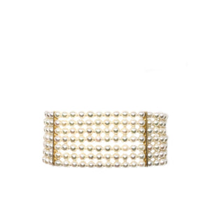 Seven Strand Floral Vintage Akoya Saltwater Cultured Pearl Bracelet- 14K Yellow Gold