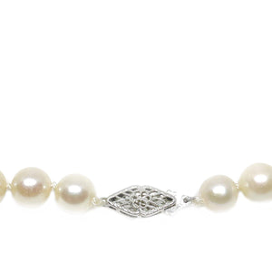 Filigree Vintage Japanese Saltwater Cultured Akoya Pearl Strand - 14K White Gold 22 Inch