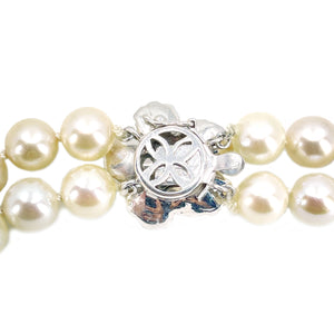 Vintage Japanese Saltewater Akoya Cultured Pearl Double Strand Floral Necklace - 14K White Gold 24.50 & 25.50 Inch