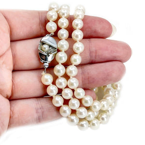 Abstract Japanese Saltwater Cultured Akoya Pearl Necklace - Sterling Silver 23.50 Inch