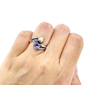 Gothic Bypass Syn Alexandrite Japanese Saltwater Akoya Cultured Pearl Ring- Sterling Silver Sz 6 1/2