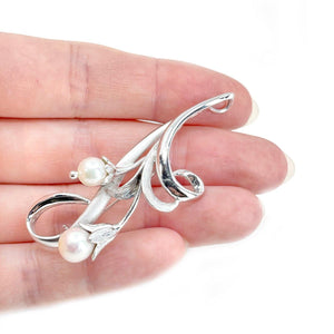 Lilly of the Valley Nouveau Japanese Cultured Saltwater Akoya Pearl Pendant Brooch- Sterling Silver