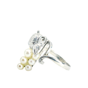 Asahi Shoten Grape Japanese Saltwater Akoya Cultured Vintage Pearl Ring- Sterling Silver Sz 7 1/2
