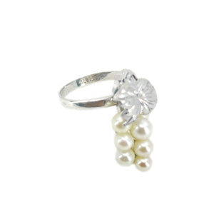 Asahi Shoten Grape Japanese Saltwater Akoya Cultured Vintage Pearl Ring- Sterling Silver Sz 7 1/2