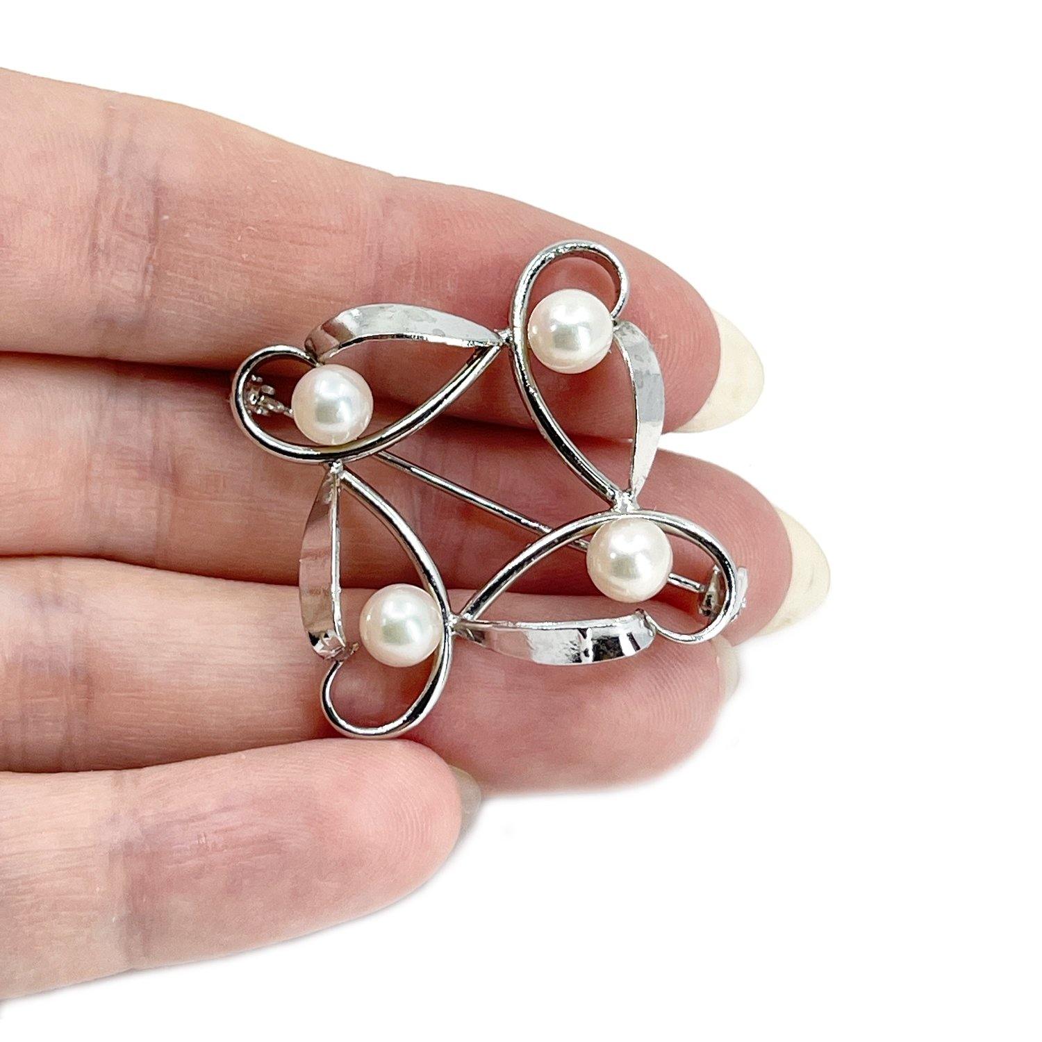 Atomic Era Japanese Saltwater Akoya Pearl Brooch- Sterling Silver