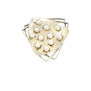Atomic Era Modernist Japanese Saltwater Akoya Pearl Vintage Brooch- Sterling Silver